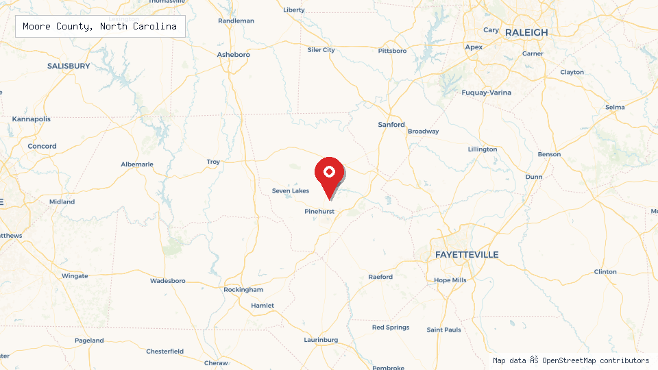 Street map of Moore County, North Carolina with location pin