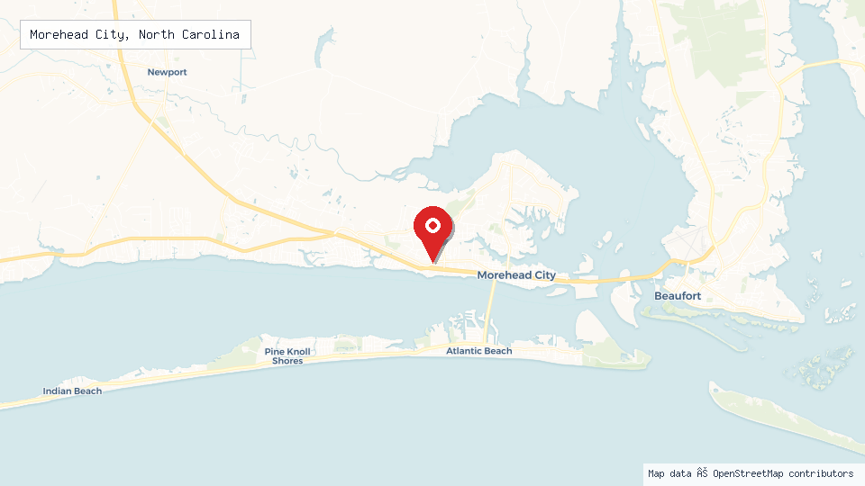 Street map of Morehead City, North Carolina with location pin