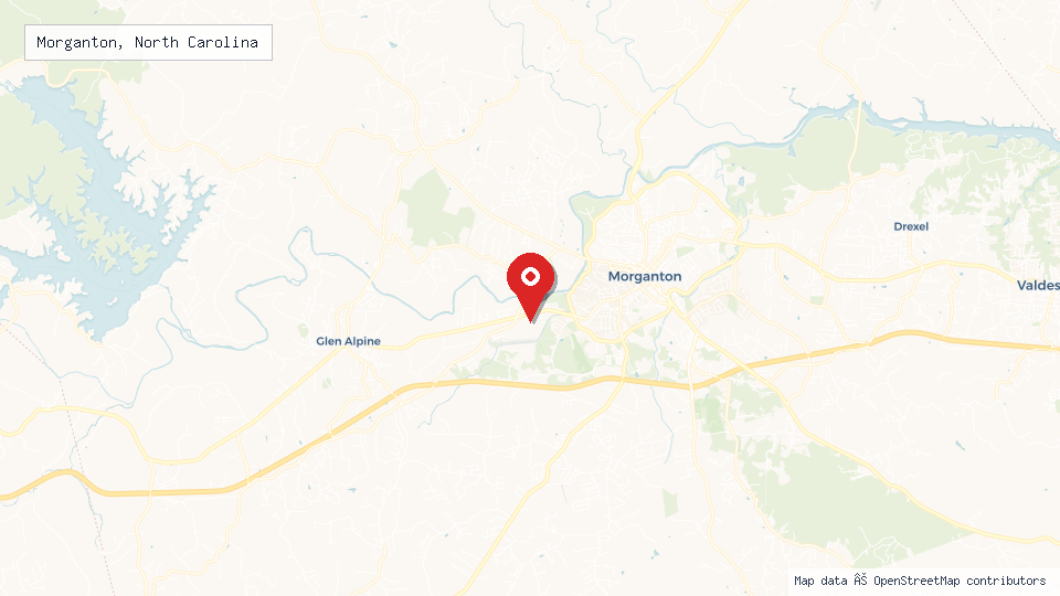 Street map of Morganton, North Carolina with location pin