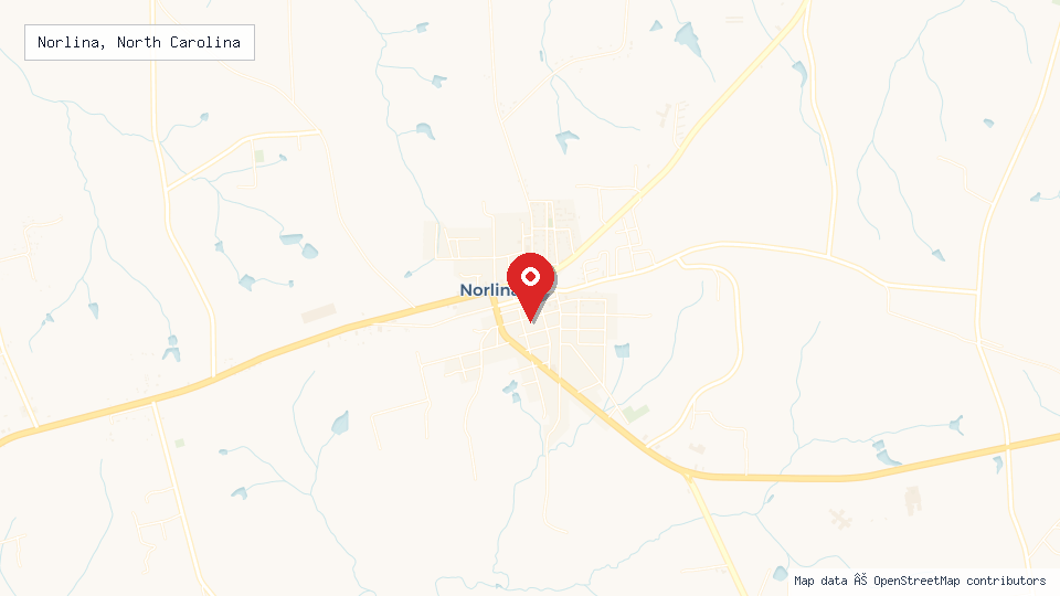 Street map of Norlina, North Carolina with location pin