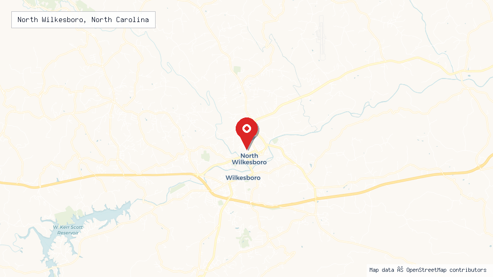 Street map of North Wilkesboro, North Carolina with location pin