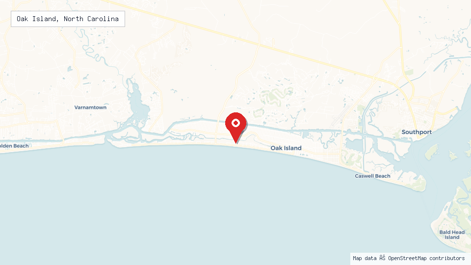 Street map of Oak Island, North Carolina with location pin