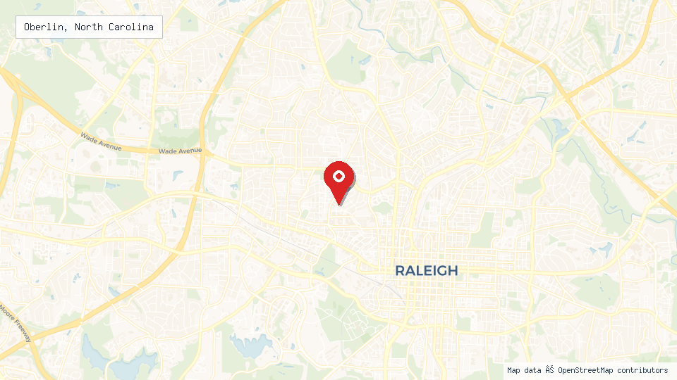 Street map of Oberlin, North Carolina with location pin
