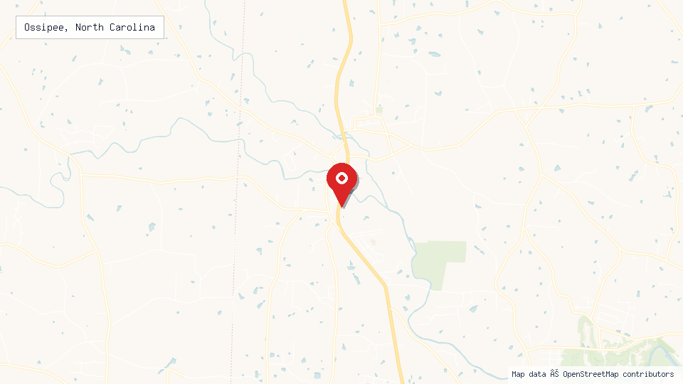 Street map of Ossipee, North Carolina with location pin