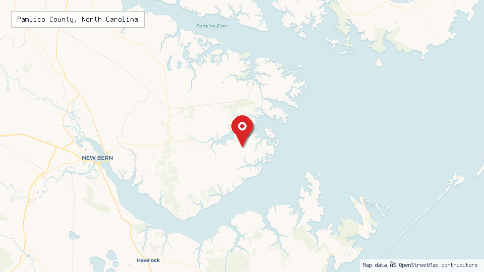 Street map of Pamlico County, North Carolina with location pin