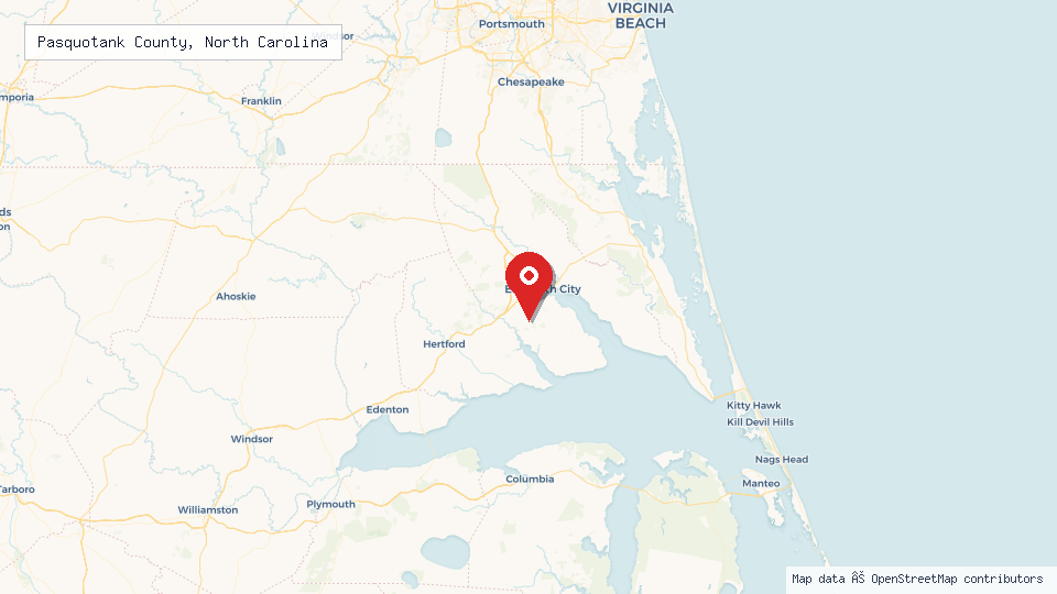 Street map of Pasquotank County, North Carolina with location pin