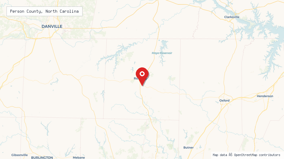 Street map of Person County, North Carolina with location pin
