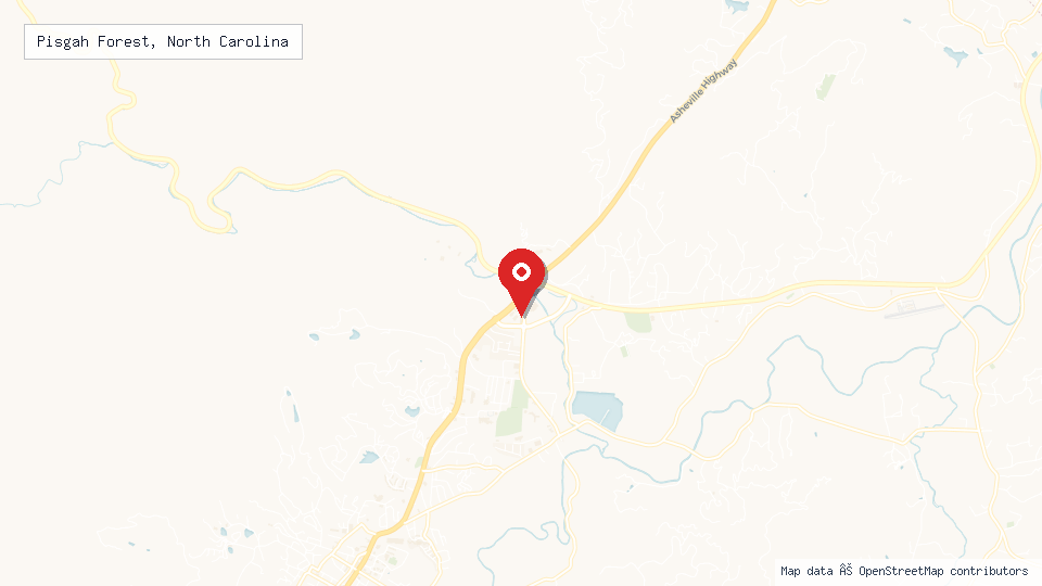 Street map of Pisgah Forest, North Carolina with location pin