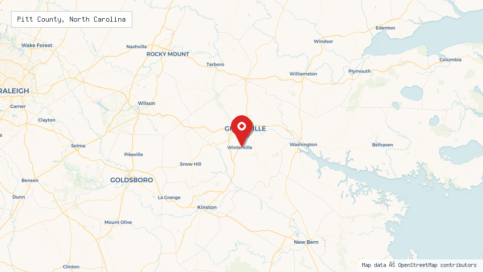 Street map of Pitt County, North Carolina with location pin