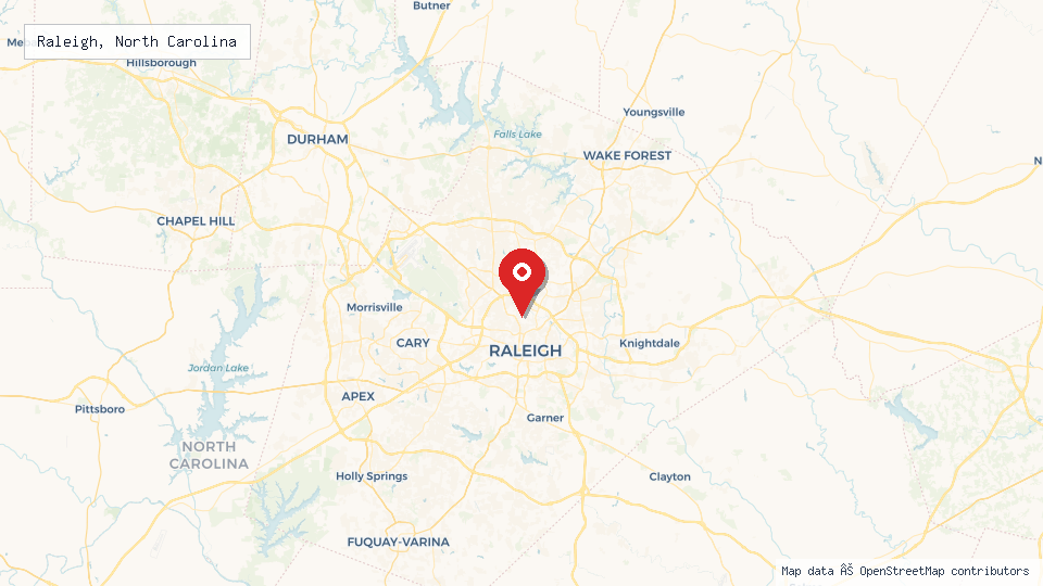 Street map of Raleigh, North Carolina with location pin