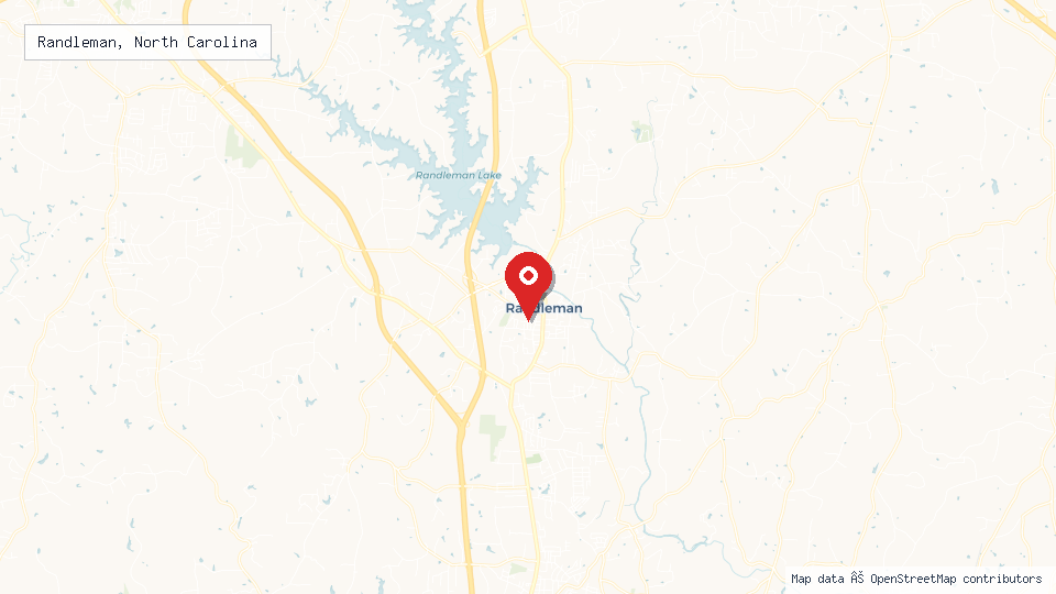Street map of Randleman, North Carolina with location pin