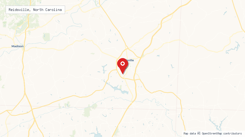 Street map of Reidsville, North Carolina with location pin