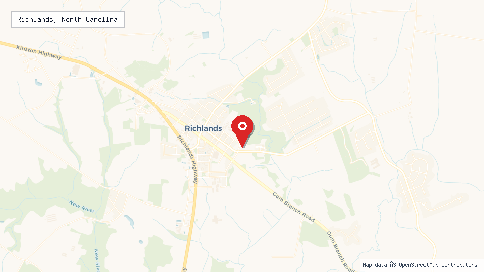 Street map of Richlands, North Carolina with location pin