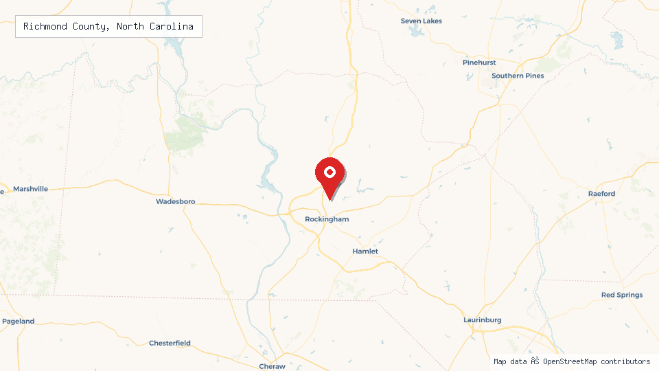 Street map of Richmond County, North Carolina with location pin