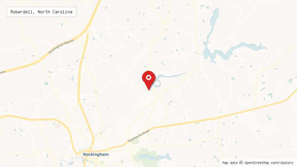 Street map of Roberdell, North Carolina with location pin