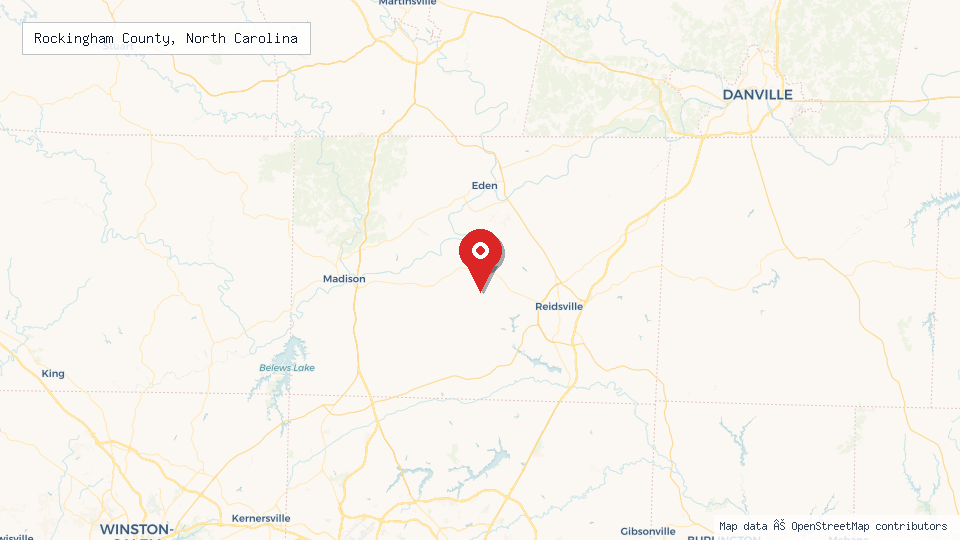 Street map of Rockingham County, North Carolina with location pin
