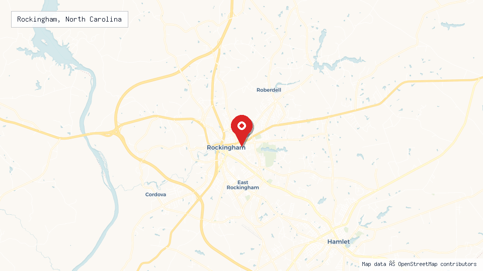 Street map of Rockingham, North Carolina with location pin