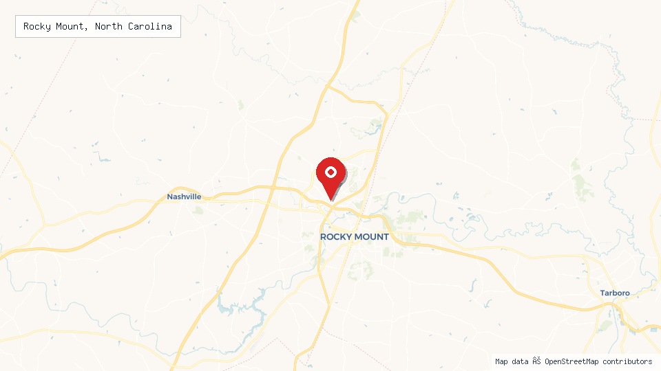 Street map of Rocky Mount, North Carolina with location pin