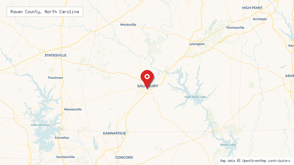 Street map of Rowan County, North Carolina with location pin