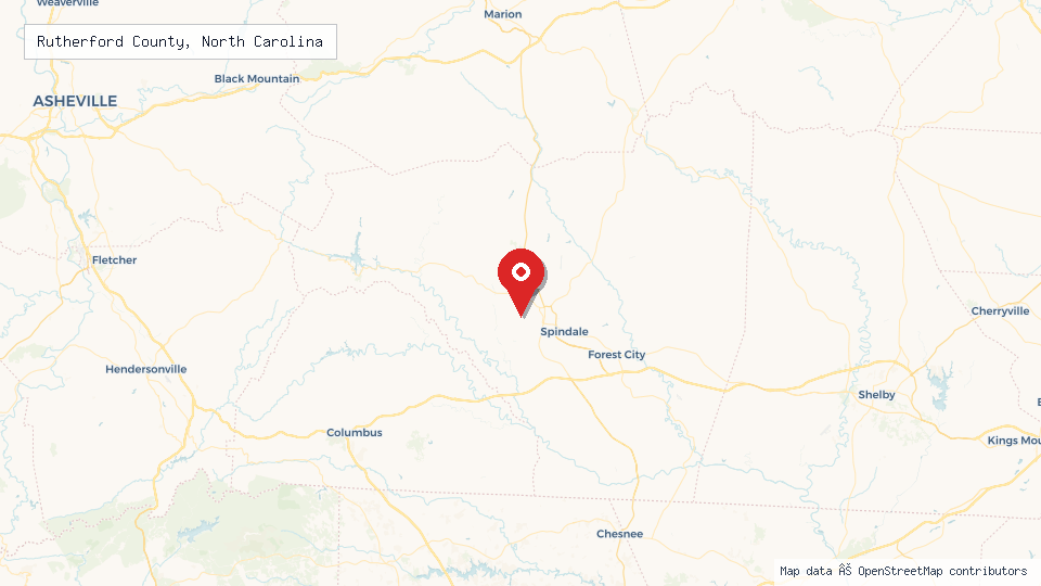 Street map of Rutherford County, North Carolina with location pin