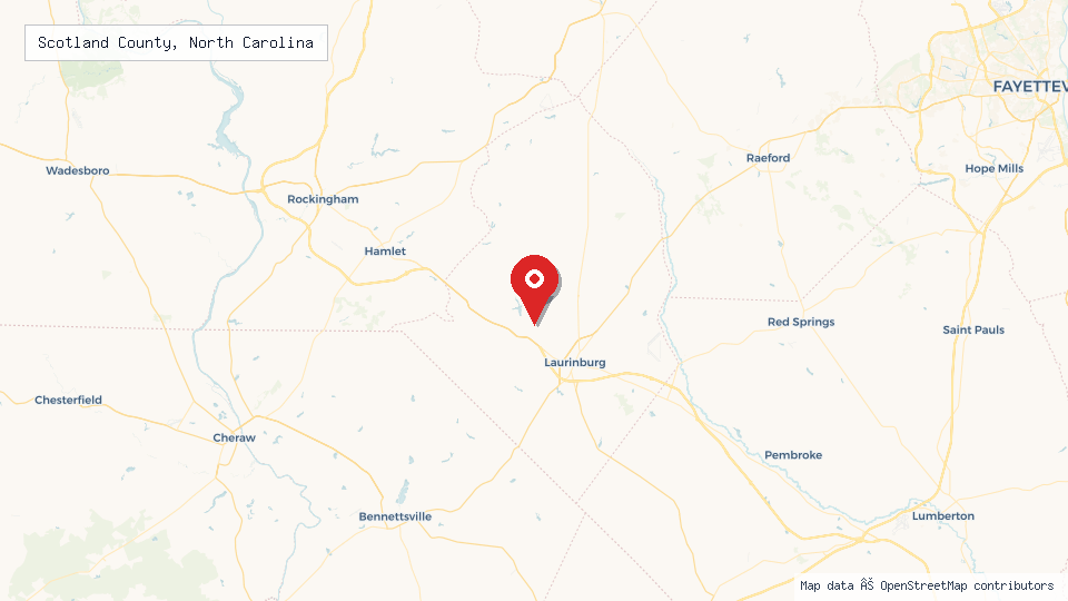 Street map of Scotland County, North Carolina with location pin