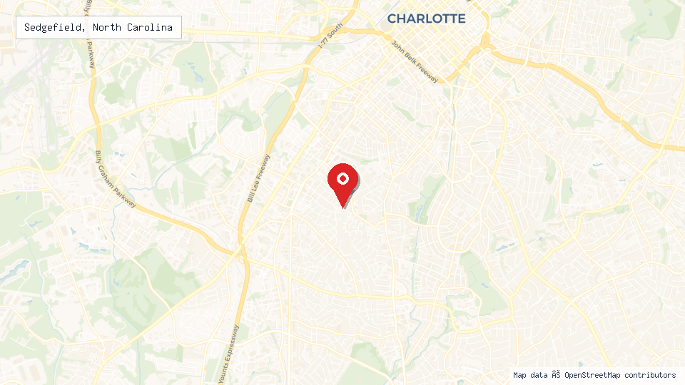 Street map of Sedgefield, North Carolina with location pin