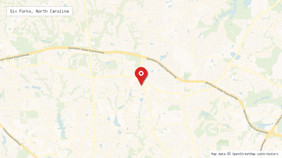 Street map of Six Forks, North Carolina with location pin