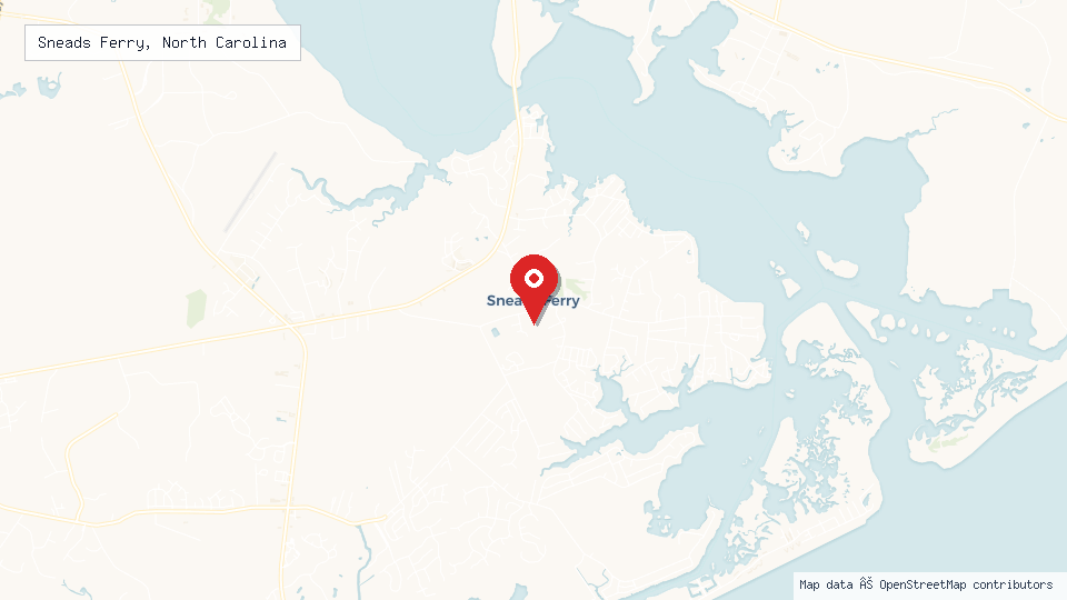 Street map of Sneads Ferry, North Carolina with location pin