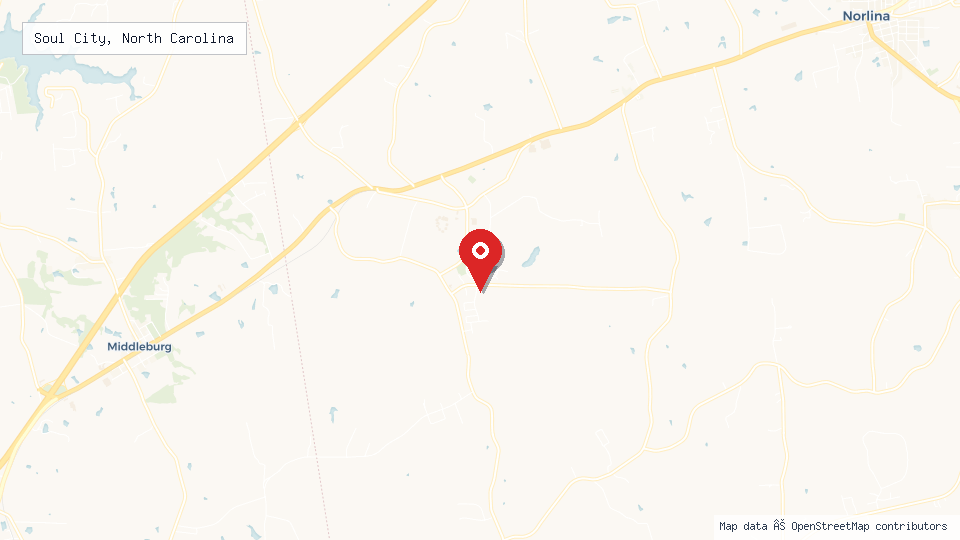 Street map of Soul City, North Carolina with location pin