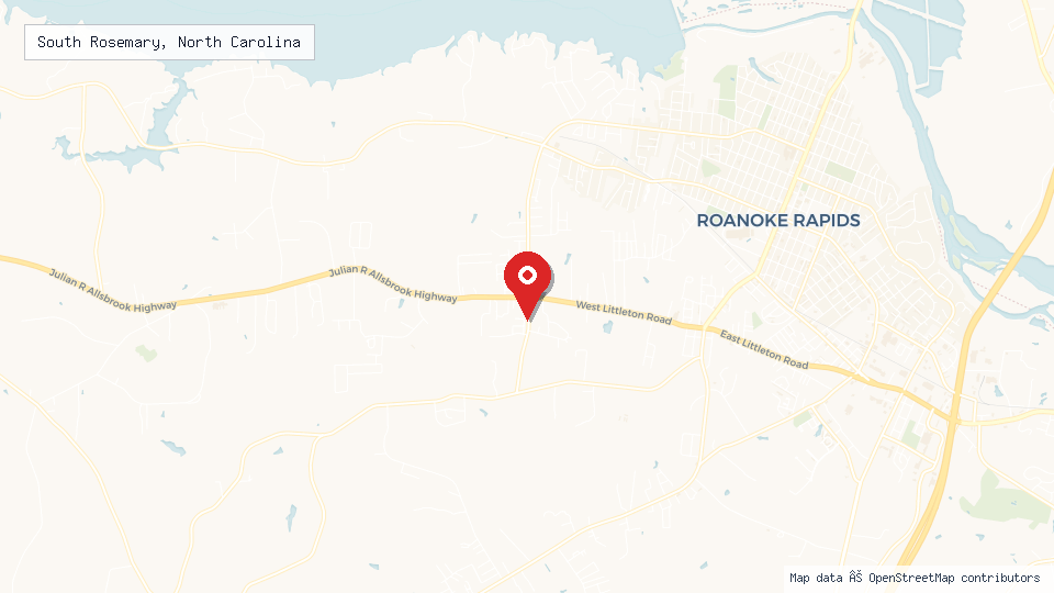 Street map of South Rosemary, North Carolina with location pin