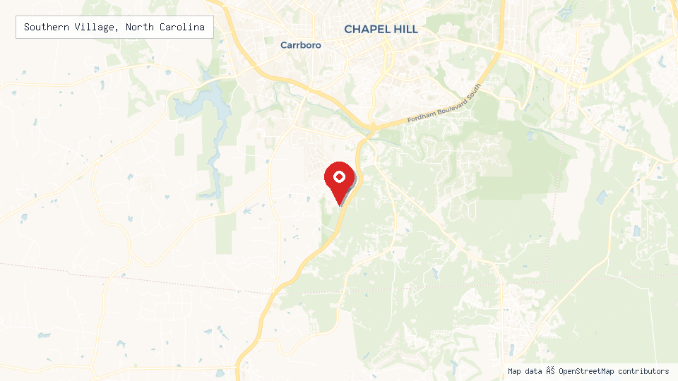 Street map of Southern Village, North Carolina with location pin
