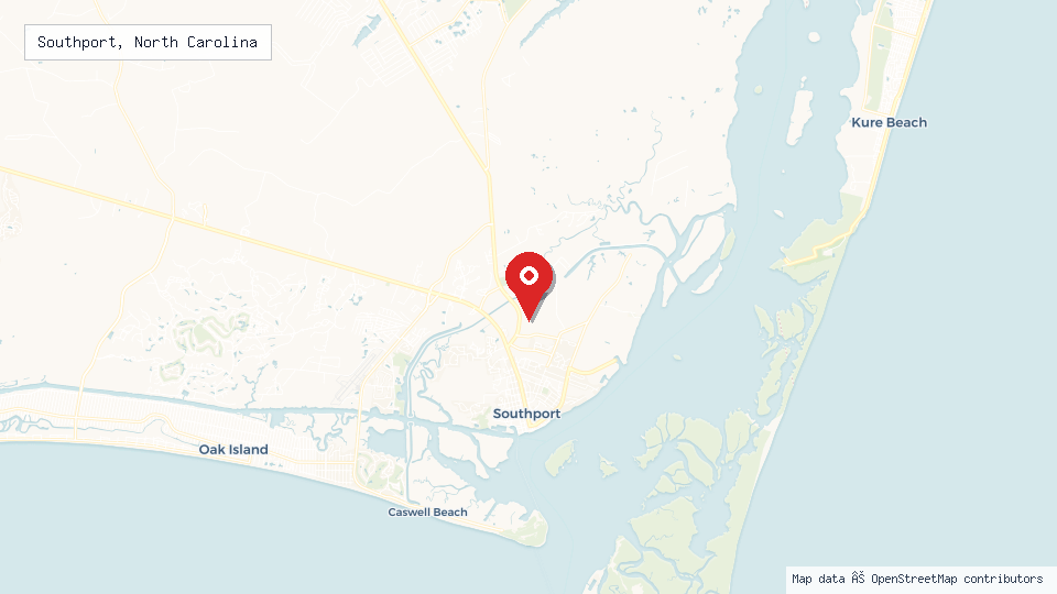 Street map of Southport, North Carolina with location pin