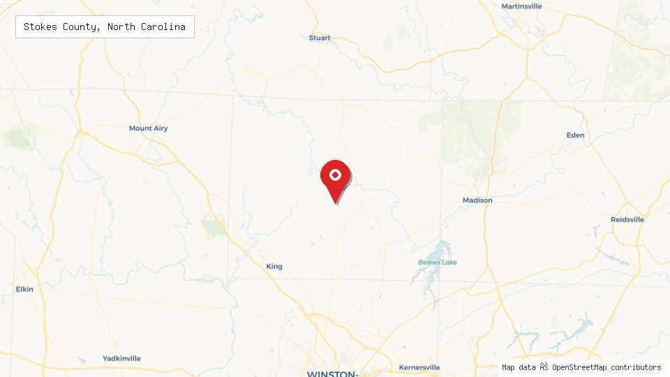 Street map of Stokes County, North Carolina with location pin