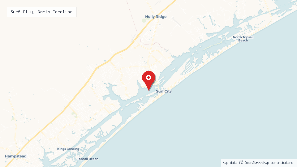 Street map of Surf City, North Carolina with location pin
