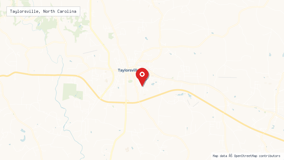 Street map of Taylorsville, North Carolina with location pin
