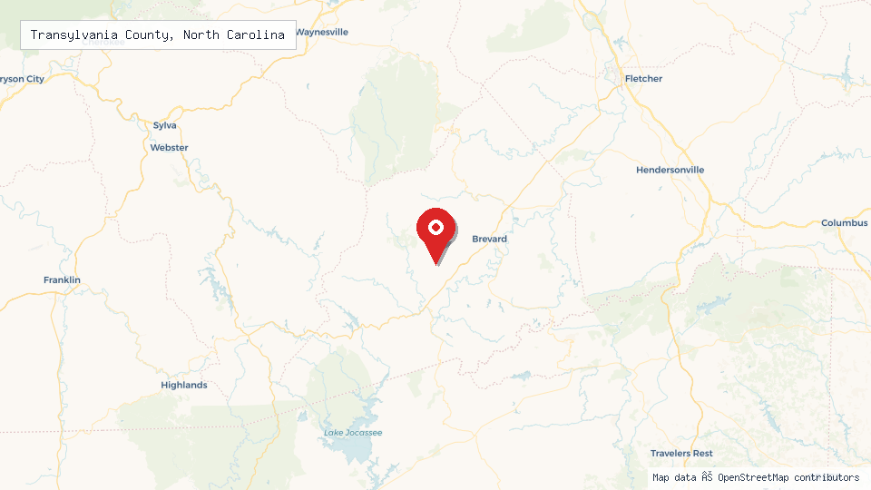 Street map of Transylvania County, North Carolina with location pin