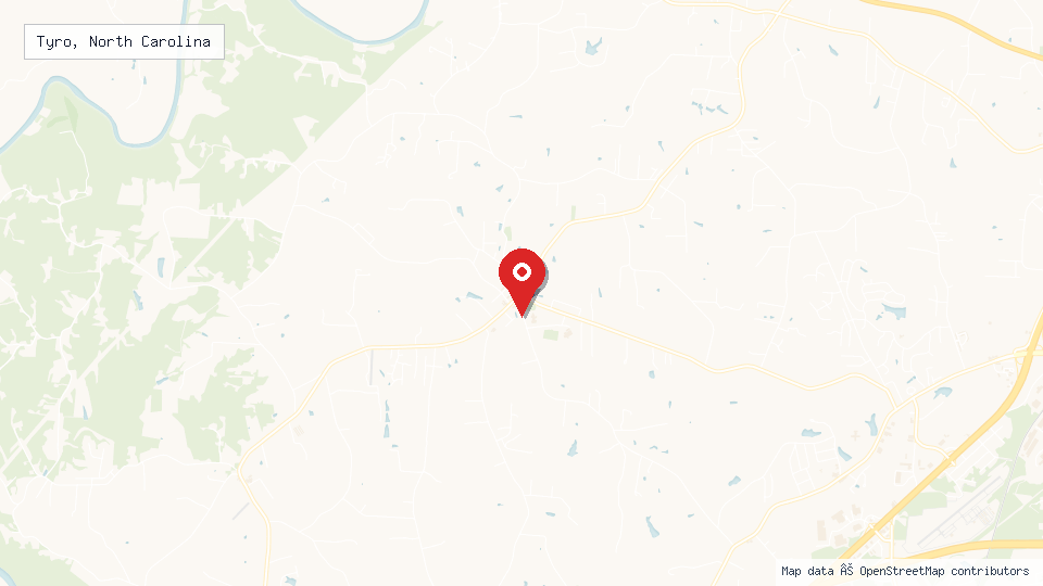 Street map of Tyro, North Carolina with location pin