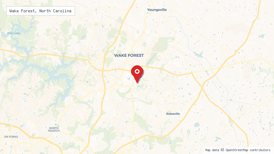 Street map of Wake Forest, North Carolina with location pin