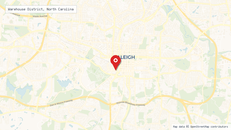 Street map of Warehouse District, North Carolina with location pin