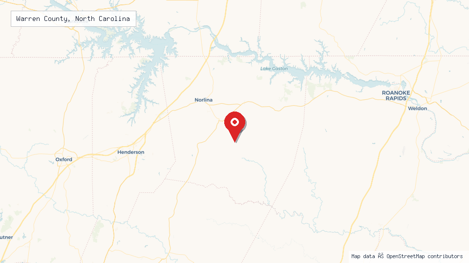 Street map of Warren County, North Carolina with location pin