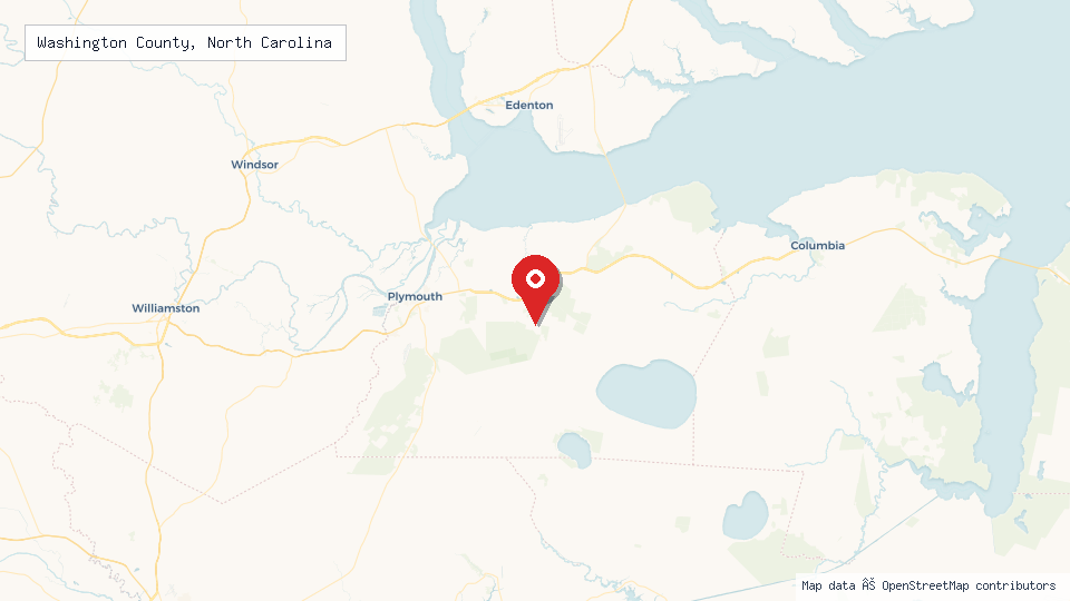Street map of Washington County, North Carolina with location pin