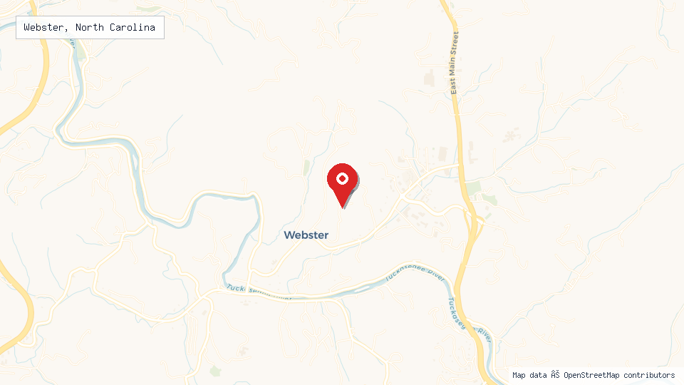 Street map of Webster, North Carolina with location pin
