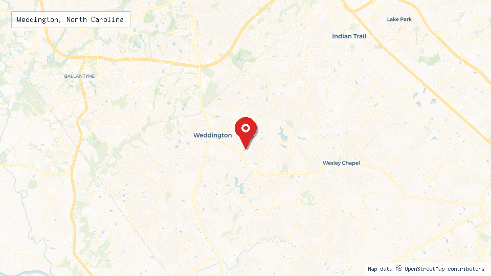 Street map of Weddington, North Carolina with location pin