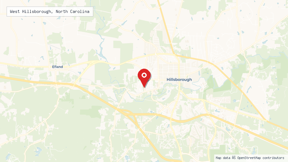 Street map of West Hillsborough, North Carolina with location pin