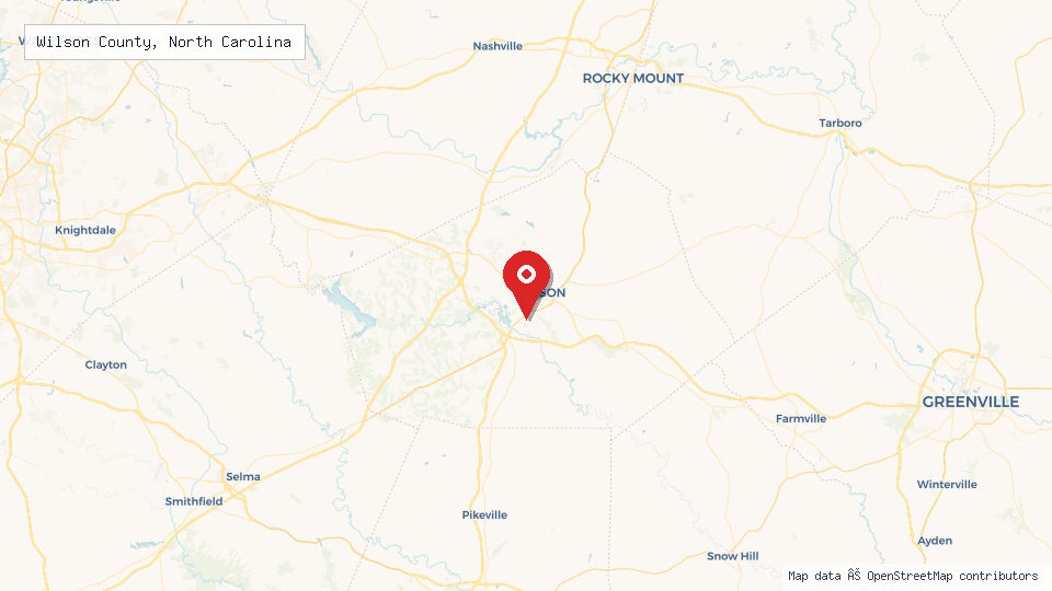 Street map of Wilson County, North Carolina with location pin