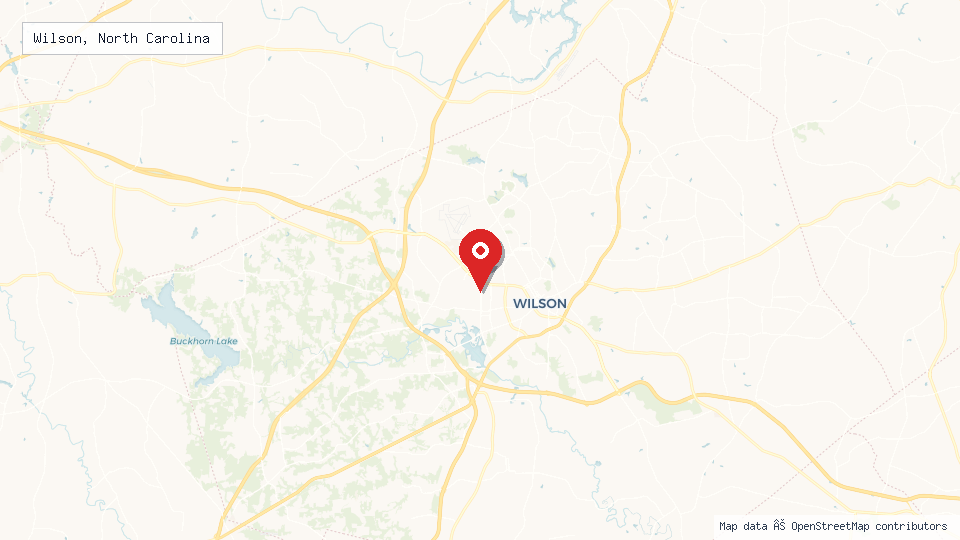 Street map of Wilson, North Carolina with location pin