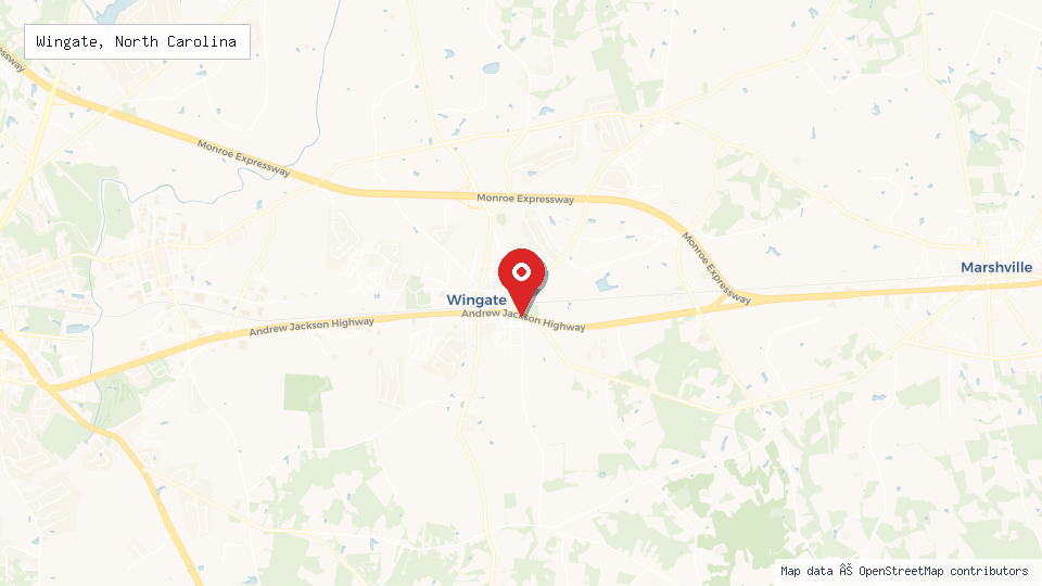 Street map of Wingate, North Carolina with location pin