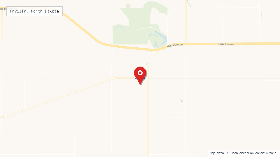 Street map of Arvilla, North Dakota with location pin
