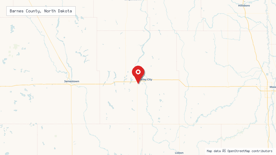 Street map of Barnes County, North Dakota with location pin