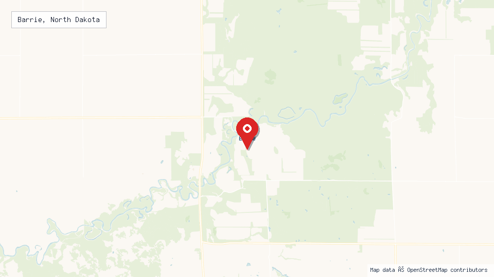 Street map of Barrie, North Dakota with location pin